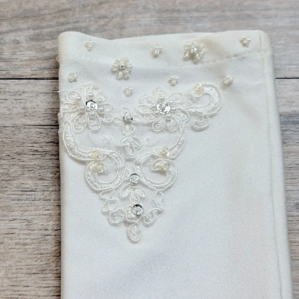Vintage Bridal Gloves Ivory Beaded Lace Wedding Gloves Long Formal Opera Gloves